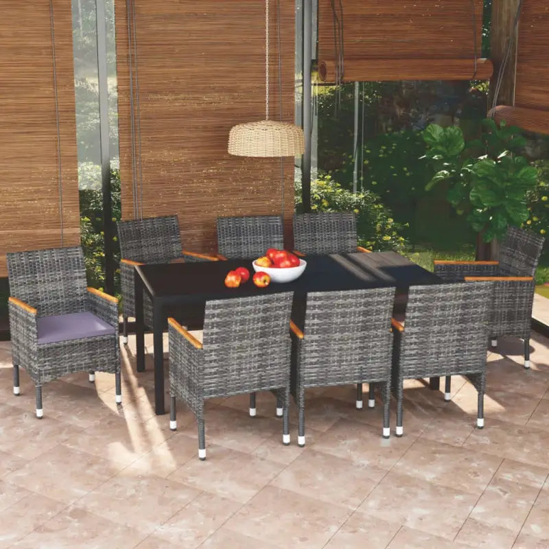 Stijlvolle en duurzame tuinset met weerbestendige rattan stoelen - Grijs en bruin / 185 cm tafellengte - Tuinsets