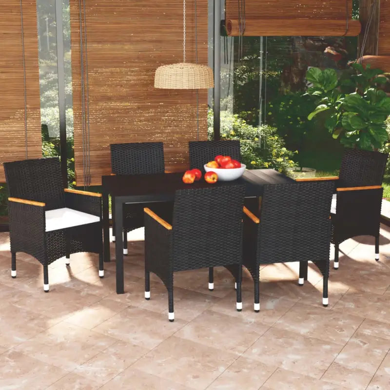Stijlvolle en duurzame tuinset met weerbestendige rattan stoelen - Zwart en bruin / 150 cm tafellengte - Tuinsets