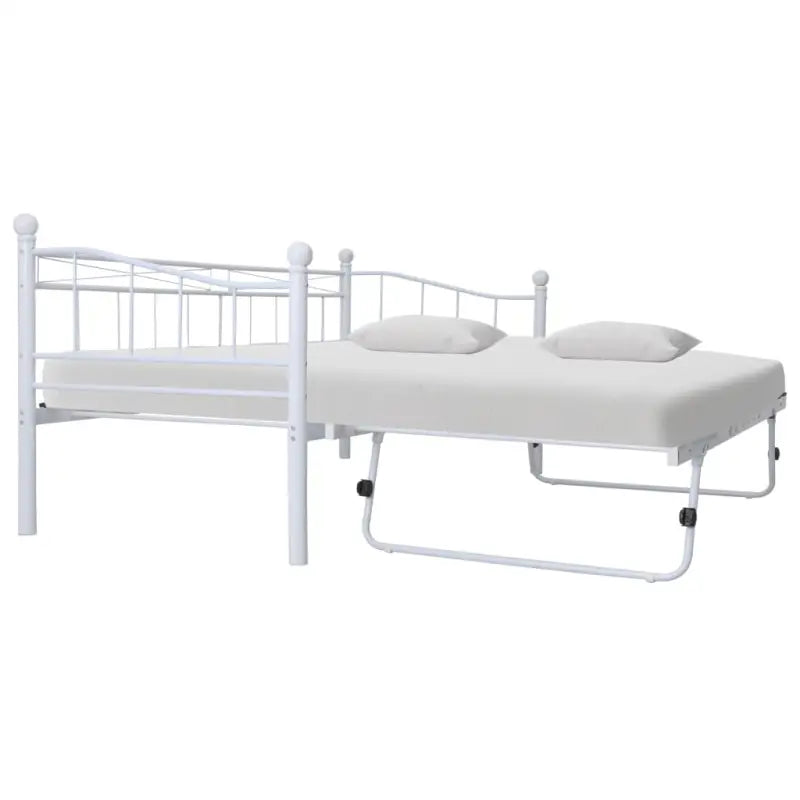 Stijlvolle metalen bedbank met uitschuifbed en wielen - Wit - Bedden & bedframes