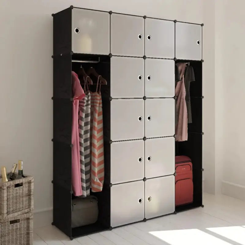 Stijlvolle modulaire kledingkast voor bescherming en opbergruimte - Zwart en wit / 1 / 14 compartimenten - Kledingkasten
