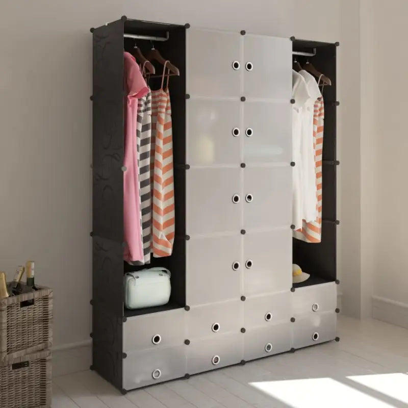 Stijlvolle modulaire kledingkast voor bescherming en opbergruimte - Zwart en wit / 1 / 18 compartimenten - Kledingkasten