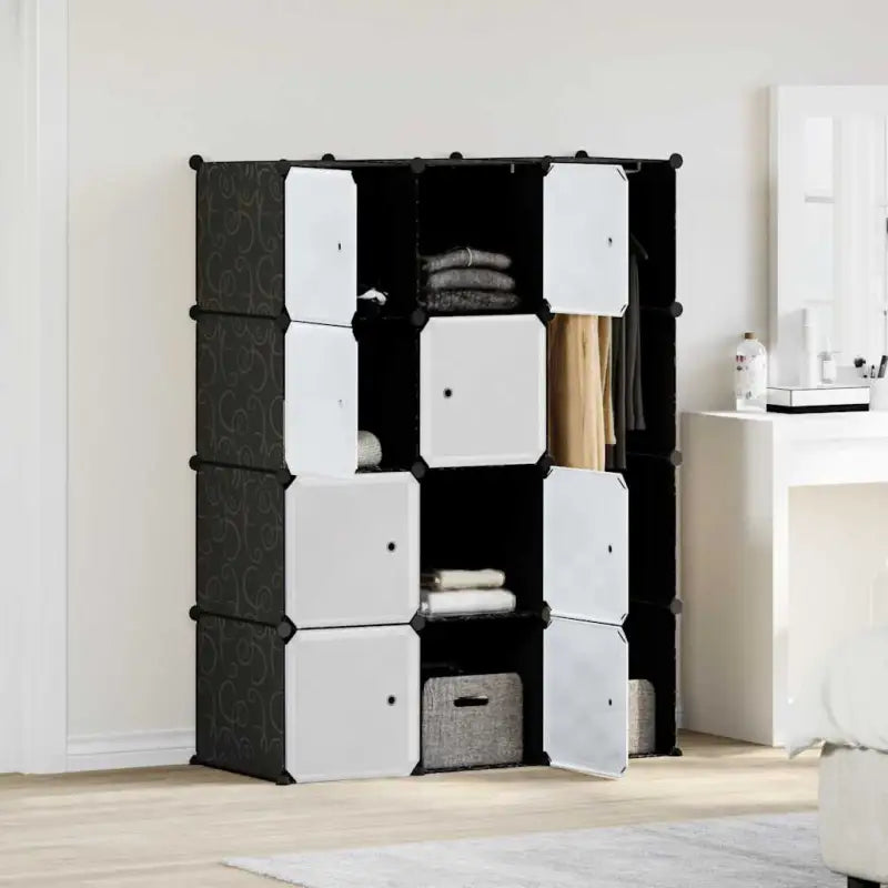 Stijlvolle modulaire kledingkast voor bescherming en opbergruimte - Zwart en wit / 1 / 9 compartimenten - Kledingkasten