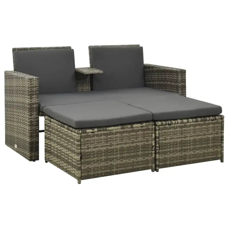 Stijlvolle Rattan Tuinset met Tweepersoons Ligbed en Voetenbank - Grijs - Tuinsets