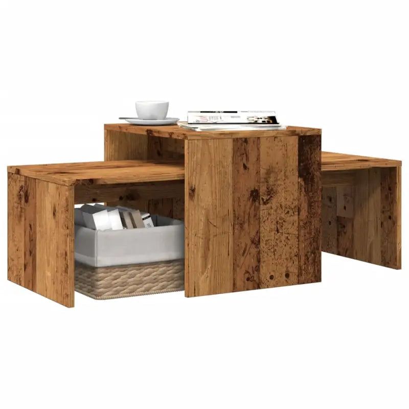 Stijlvolle salontafelset van bewerkt hout voor een elegante woonkamer - Oud hout / 1 - Salontafels