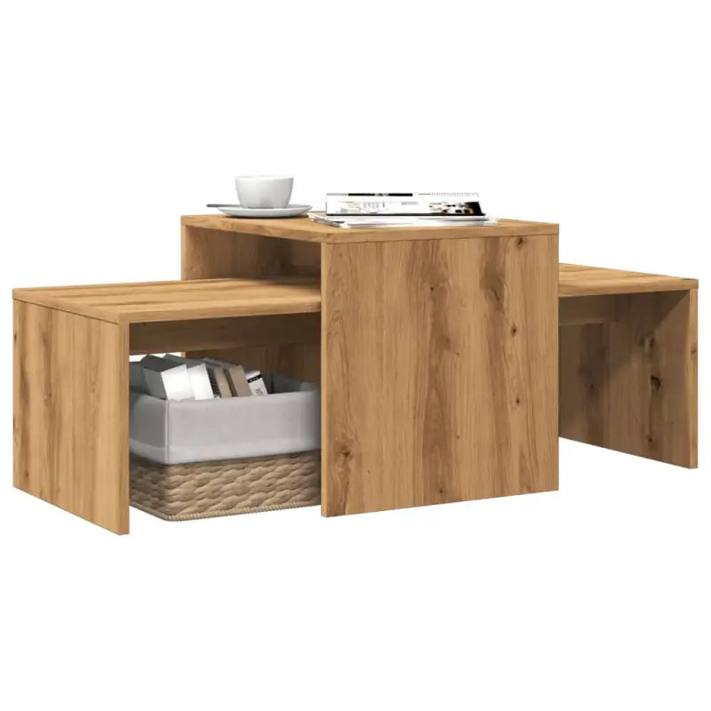 Stijlvolle salontafelset van bewerkt hout voor een elegante woonkamer - artisanaal eikenkleurig / 1 - Salontafels