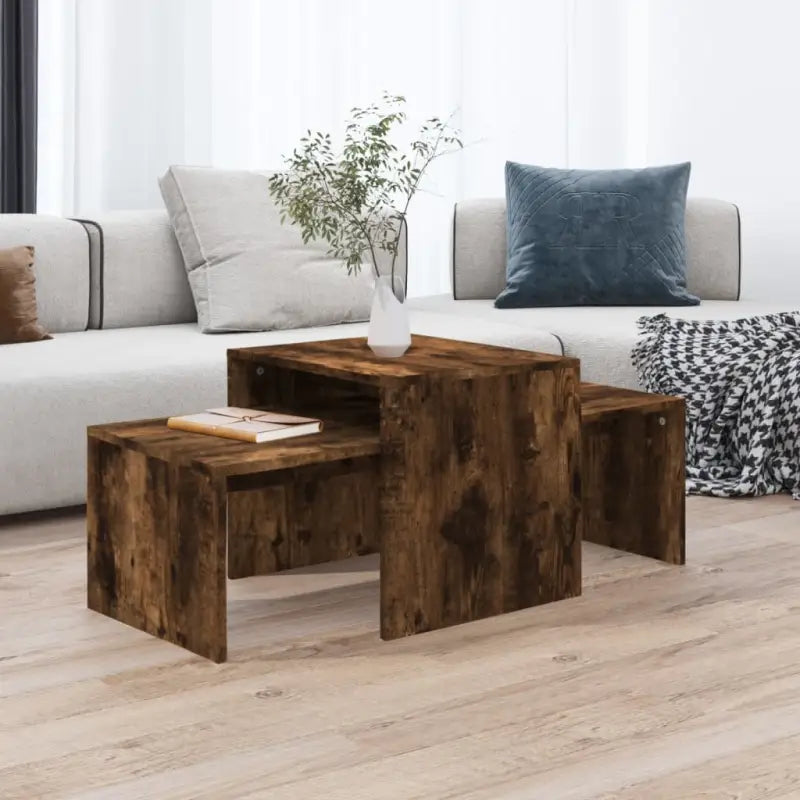 Stijlvolle salontafelset van bewerkt hout voor een elegante woonkamer - Gerookt eiken / 1 - Salontafels