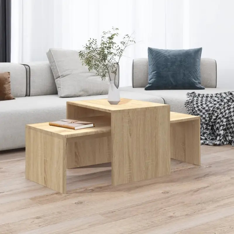 Stijlvolle salontafelset van bewerkt hout voor een elegante woonkamer - Sonoma eiken / 1 - Salontafels