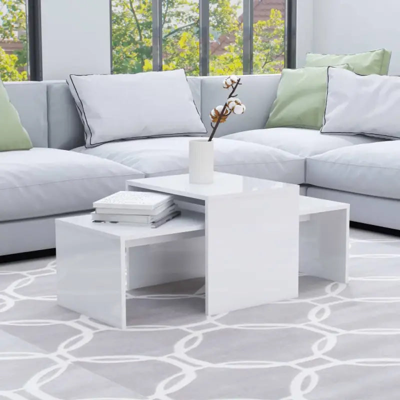 Stijlvolle salontafelset van bewerkt hout voor een elegante woonkamer - Hoogglans wit / 1 - Salontafels