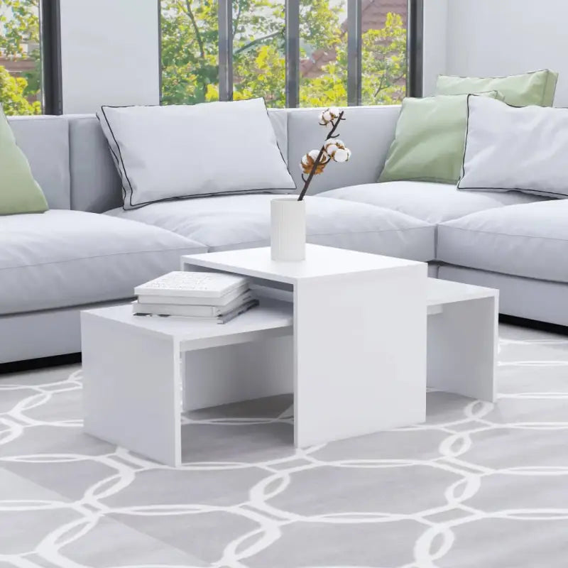 Stijlvolle salontafelset van bewerkt hout voor een elegante woonkamer - Wit / 1 - Salontafels