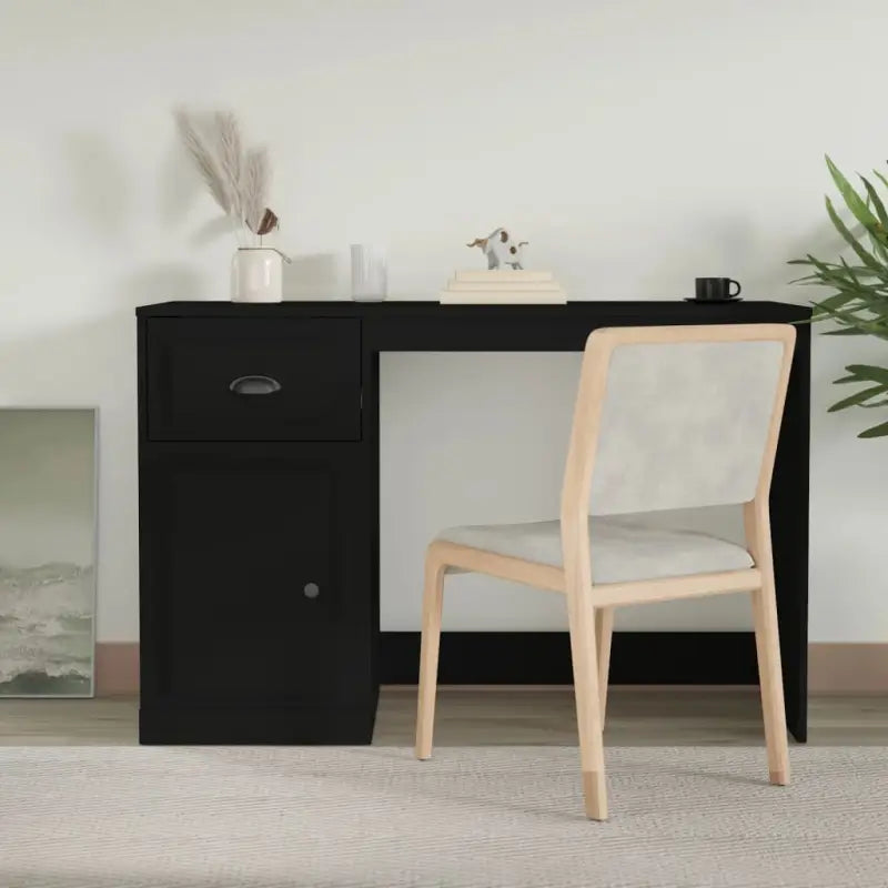 Strak bureau van bewerkt hout met moderne en elegante uitstraling - Zwart - Bureaus