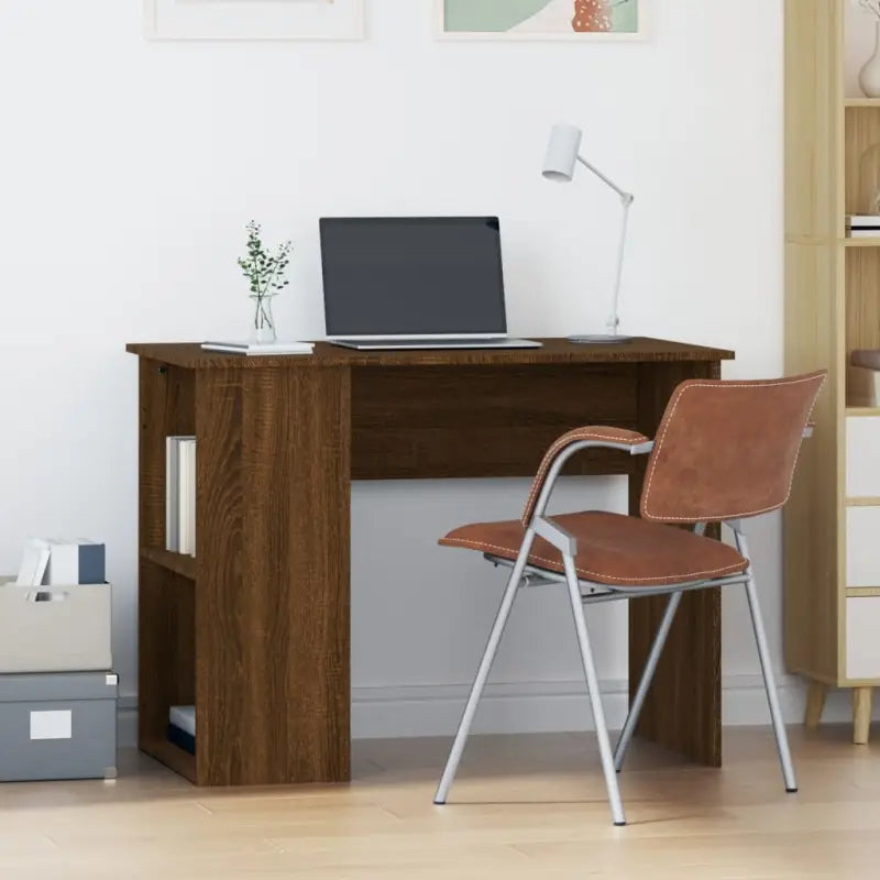 Strak en modern bureau met schappen van bewerkt hout - bruin eikenkleur - Bureaus