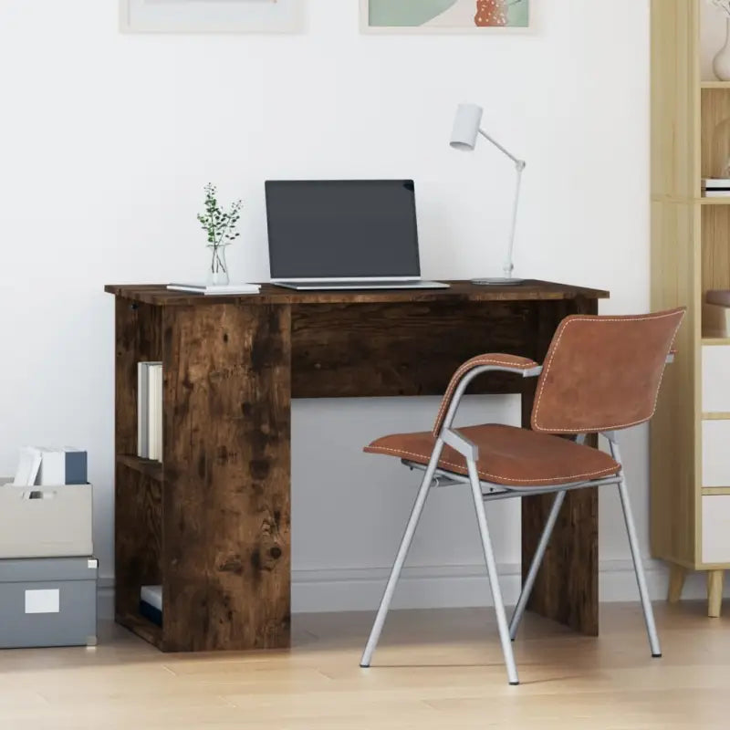 Strak en modern bureau met schappen van bewerkt hout - Gerookt eiken - Bureaus