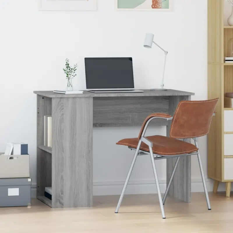 Strak en modern bureau met schappen van bewerkt hout - Grijs sonoma - Bureaus