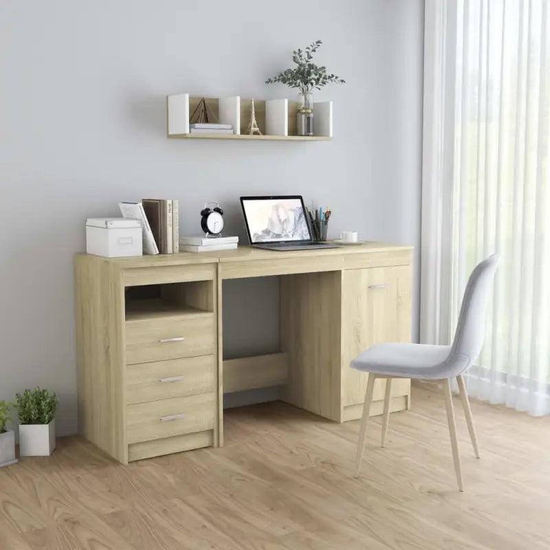 Strakt en modern bureautafel van bewerkt hout met vochtige doek - Sonoma eiken - Bureaus