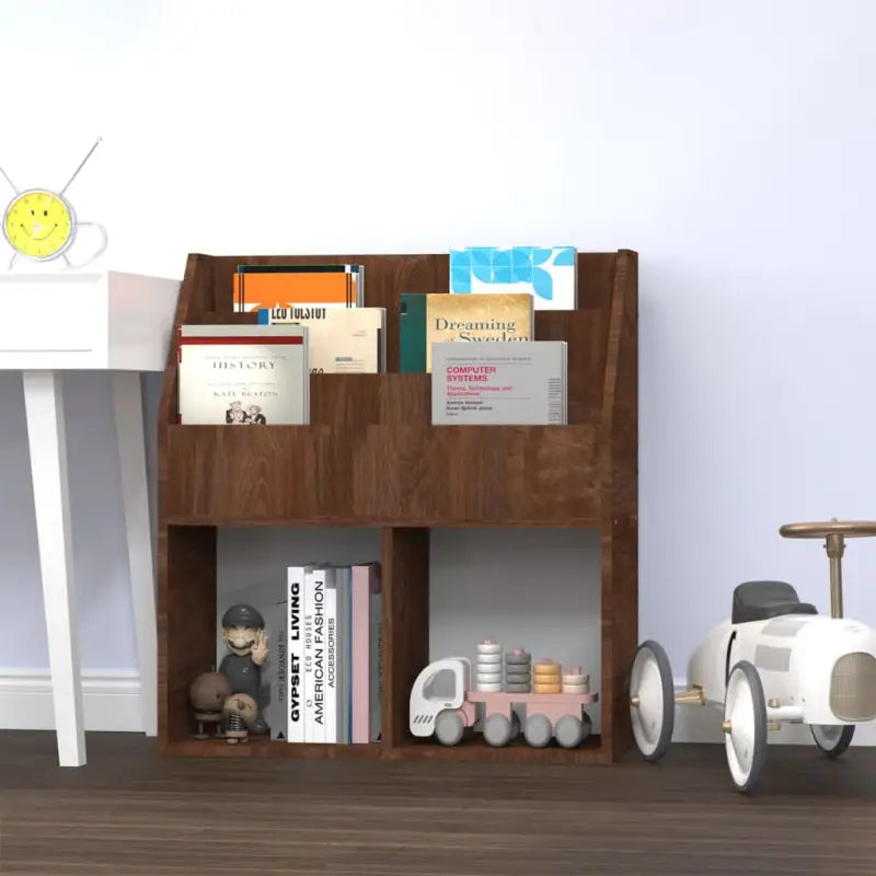 Tijdschriftenrek voor kinderen van bewerkt hout in gerookt eiken stijl - bruin eikenkleur / 1 - Tijdschriftenrekken