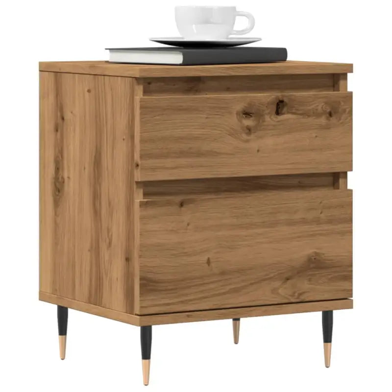 Trendachtige nachtkastjes met bewerkt hout en metalen poten - artisanaal eikenkleurig / 1 - Nachtkastjes