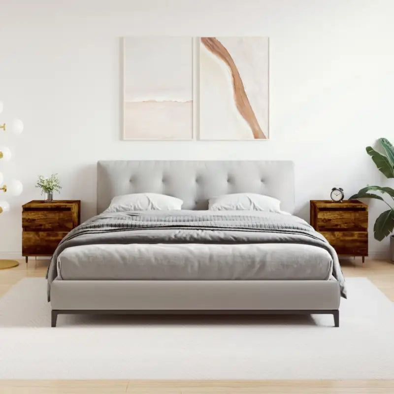 Trendachtige nachtkastjes met bewerkt hout en metalen poten - Gerookt eiken / 2 - Nachtkastjes