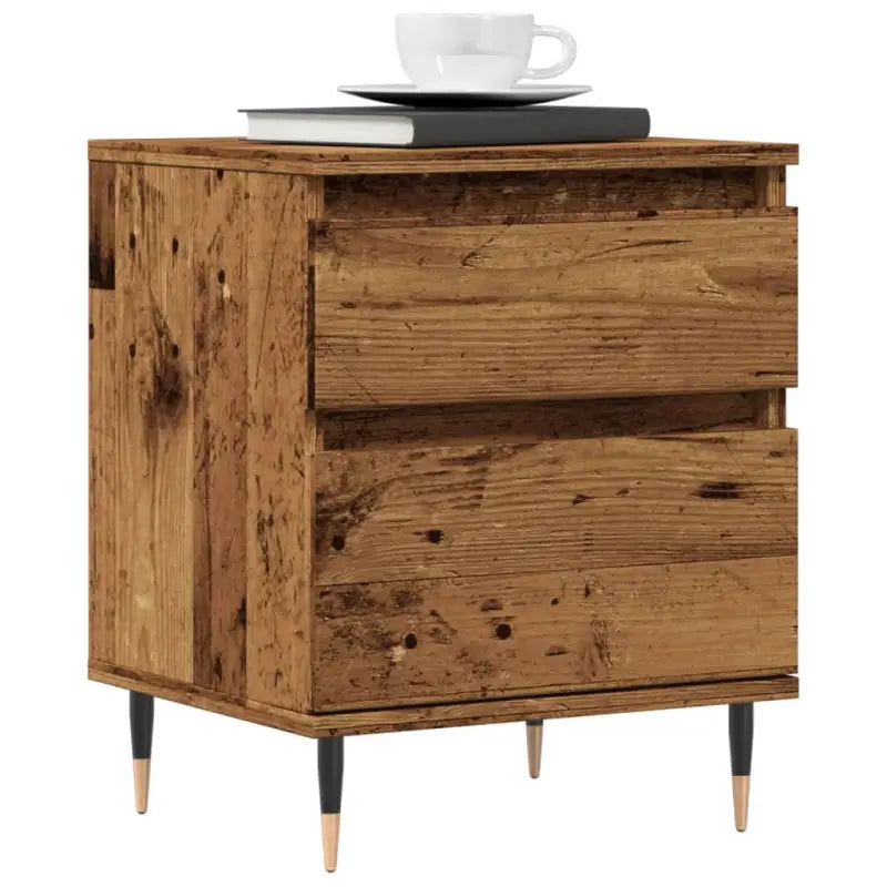 Trendachtige nachtkastjes met bewerkt hout en metalen poten - Oud hout / 1 - Nachtkastjes