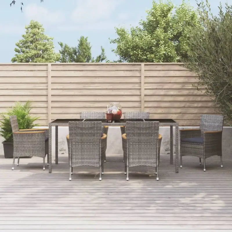 Trendige tuinset van poly rattan en gepoedercoat staal grijs materiaal - 190 cm tafellengte - Tuinsets
