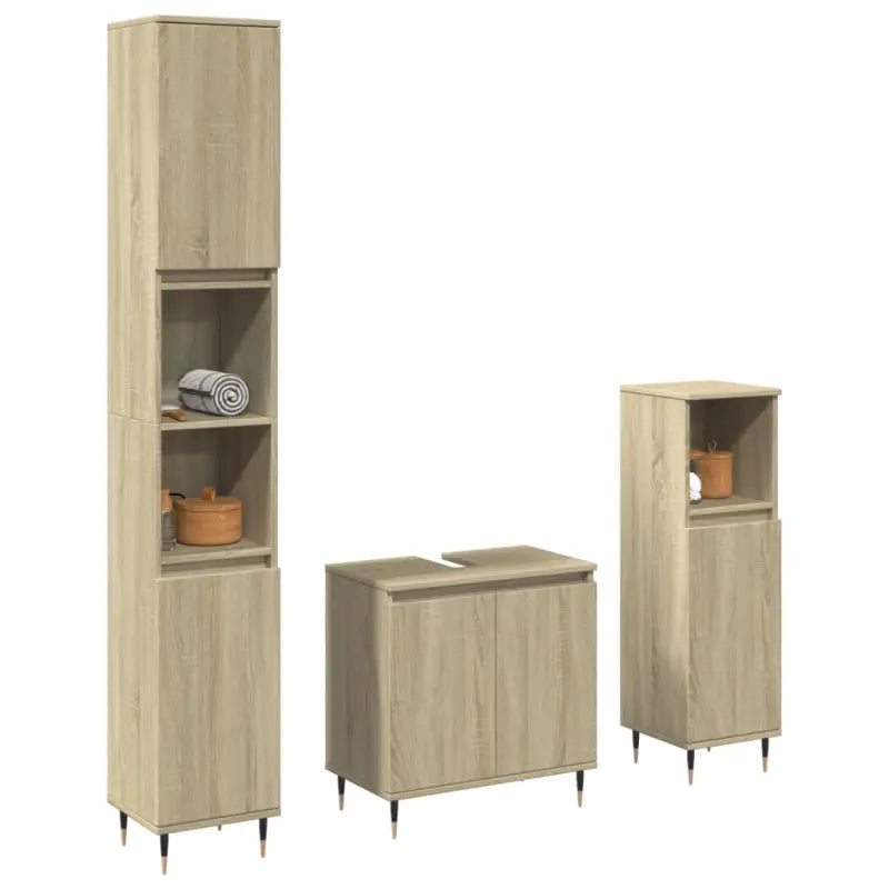 Trendy badkamermeubelset met bewerkt hout en ijzeren poten - Sonoma eiken - Badkamermeubelsets