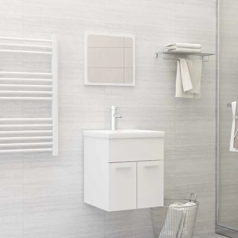 Trendy badkamermeubelset met bewerkt hout en wit materiaal - Wit / 41 x 38.5 x 46 cm - Badkamermeubelsets