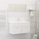 Trendy badkamermeubelset met bewerkt hout en wit materiaal - Wit / 90 x 38.5 x 46 cm - Badkamermeubelsets