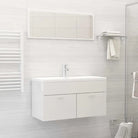 Trendy badkamermeubelset met bewerkt hout en wit materiaal - Hoogglans wit / 90 x 38.5 x 46 cm - Badkamermeubelsets