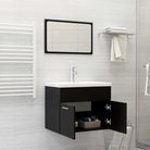 Trendy badkamermeubelset met bewerkt hout en wit materiaal - Zwart / 60 x 38.5 x 46 cm - Badkamermeubelsets