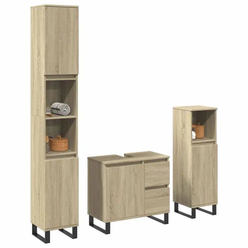 Trendy badkamermeubelset met ijzeren poten en bewerkt hout - Sonoma eiken - Badkamermeubelsets