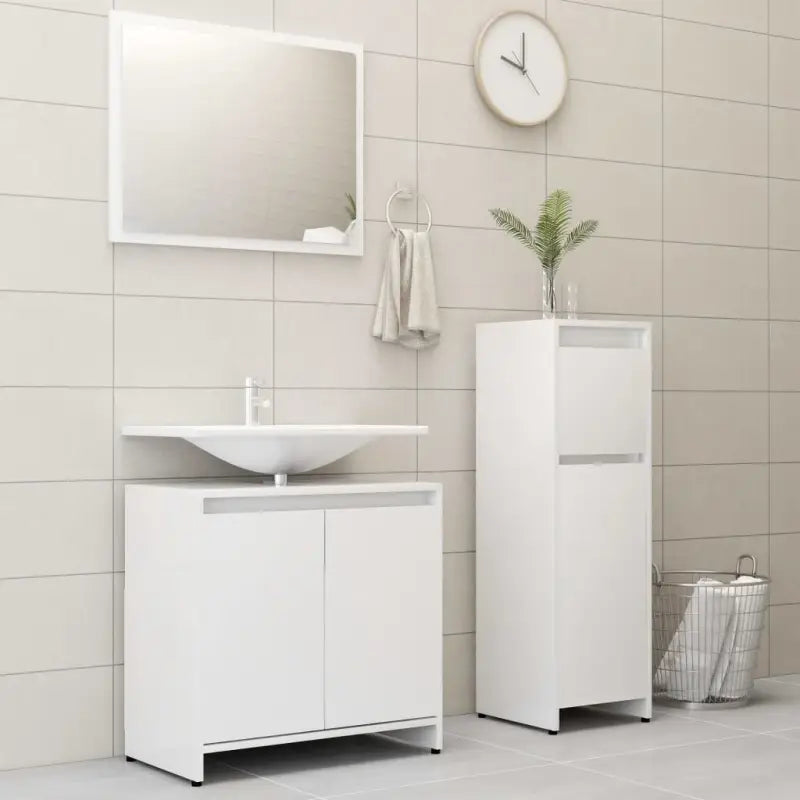 Trendy badkamermeubelset met medium kast en spiegel voor extra opslag - Wit - Badkamermeubelsets