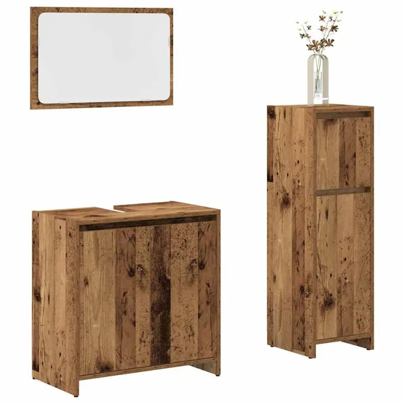 Trendy badkamermeubelset met medium kast en spiegel voor extra opslag - Oud hout - Badkamermeubelsets