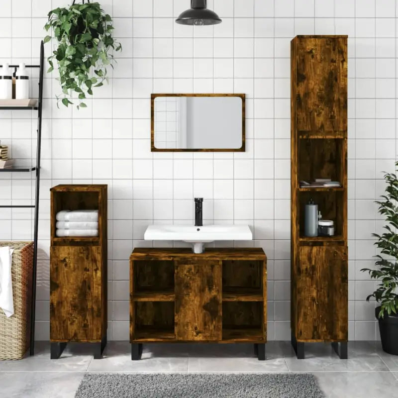 Trendy badkamerset met ijzeren poten en bewerkt hout - Badkamermeubelsets