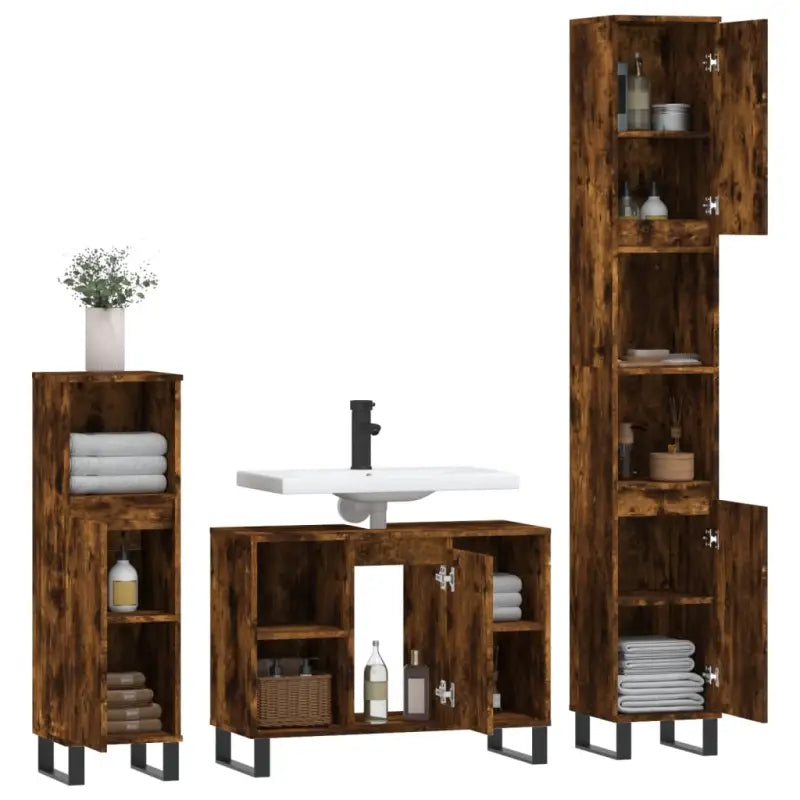 Trendy badkamerset met ijzeren poten en bewerkt hout - Badkamermeubelsets