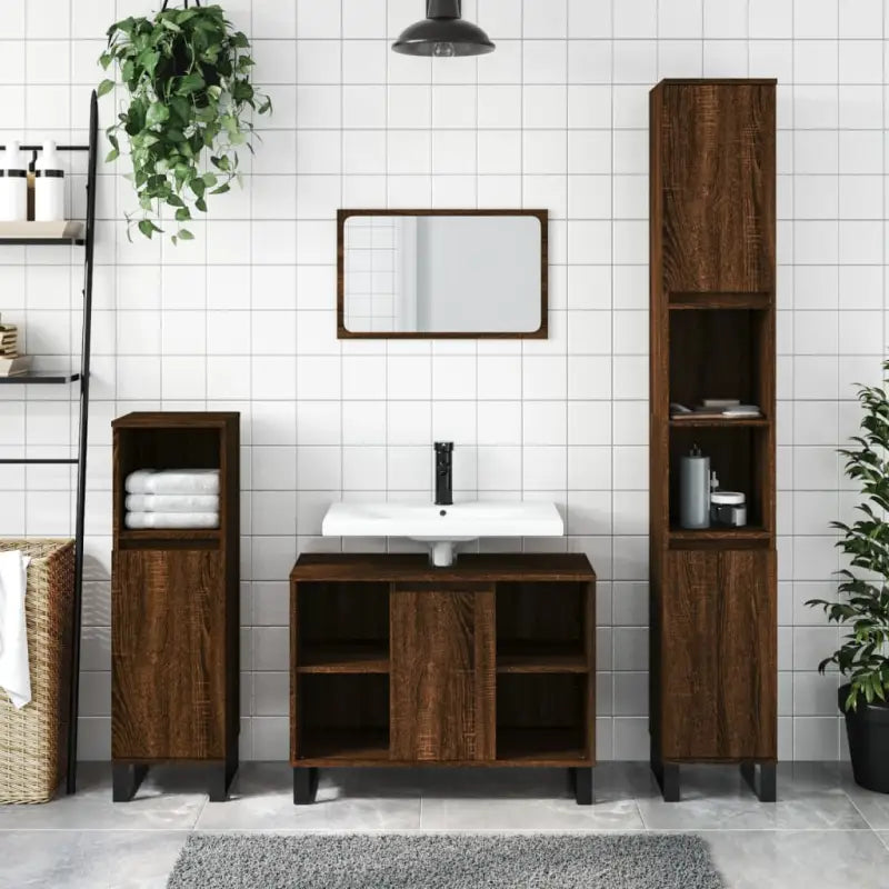 Trendy badkamerset met ijzeren poten en bewerkt hout - bruin eikenkleur - Badkamermeubelsets