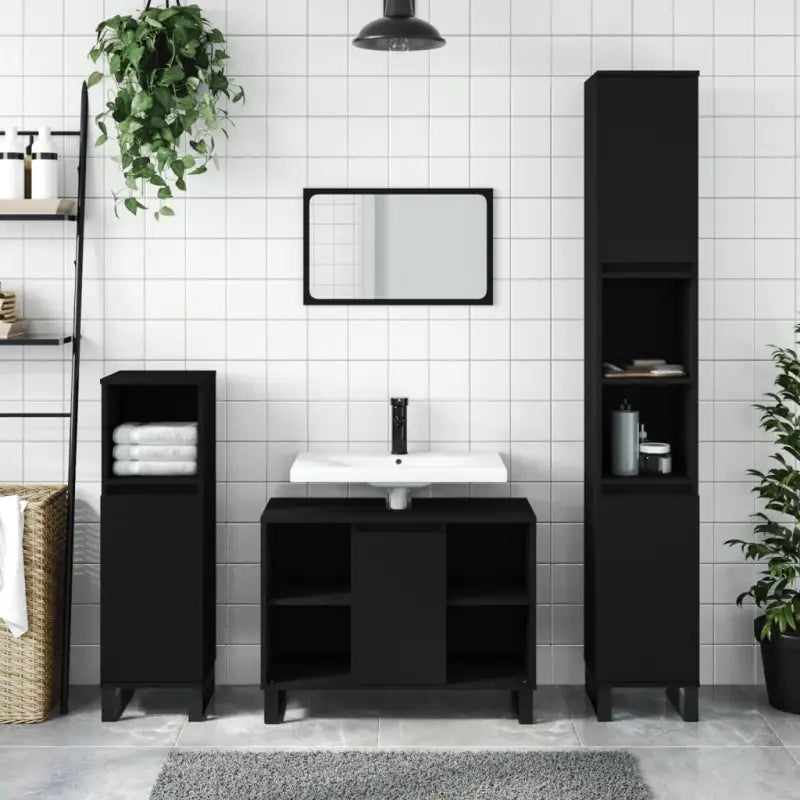 Trendy badkamerset met ijzeren poten en bewerkt hout - Zwart - Badkamermeubelsets