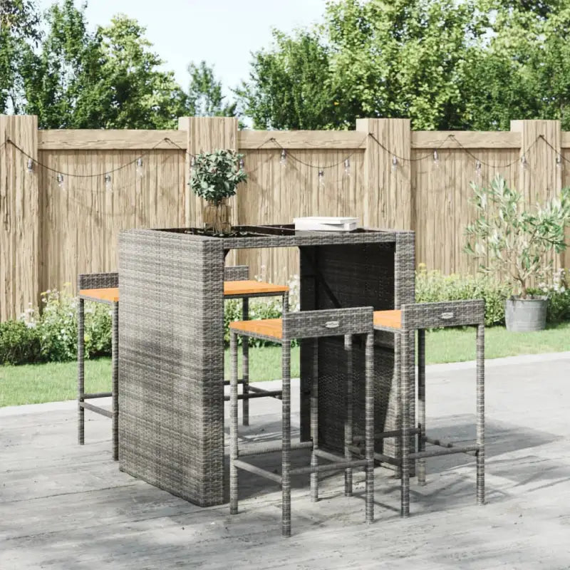 Trendy barkrukken van poly rattan en massief acaciahout - Grijs / 40 x 44 x 86 cm / 4 - Barkrukken