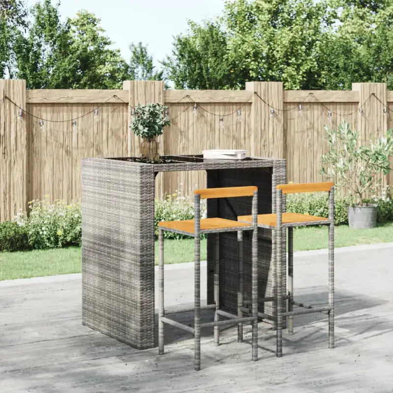 Trendy barkrukken van poly rattan en massief acaciahout - Grijs / 40 x 44 x 100 cm / 2 - Barkrukken