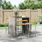 Trendy barkrukken van poly rattan en massief acaciahout - Grijs / 40 x 44 x 100 cm / 4 - Barkrukken