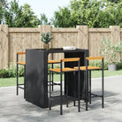 Trendy barkrukken van poly rattan en massief acaciahout - Zwart / 40 x 44 x 100 cm / 4 - Barkrukken