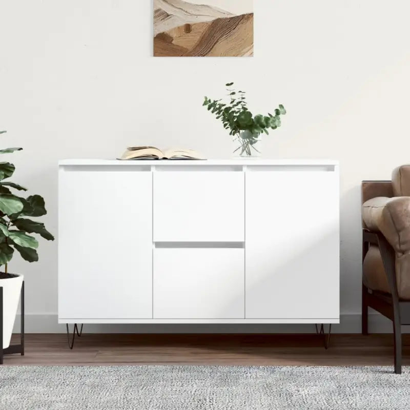 Trendy dressoir met bewerkt hout en ijzeren poten voor een tijdloze uitstraling - Wit / 1 - Dressoirs & buffetkasten