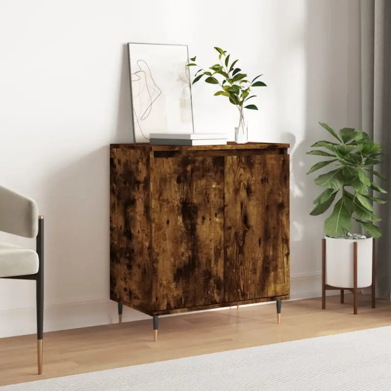 Trendy dressoir met bewerkt hout en ijzeren poten voor een tijdloze uitstraling - Gerookt eiken / 1 - Dressoirs &