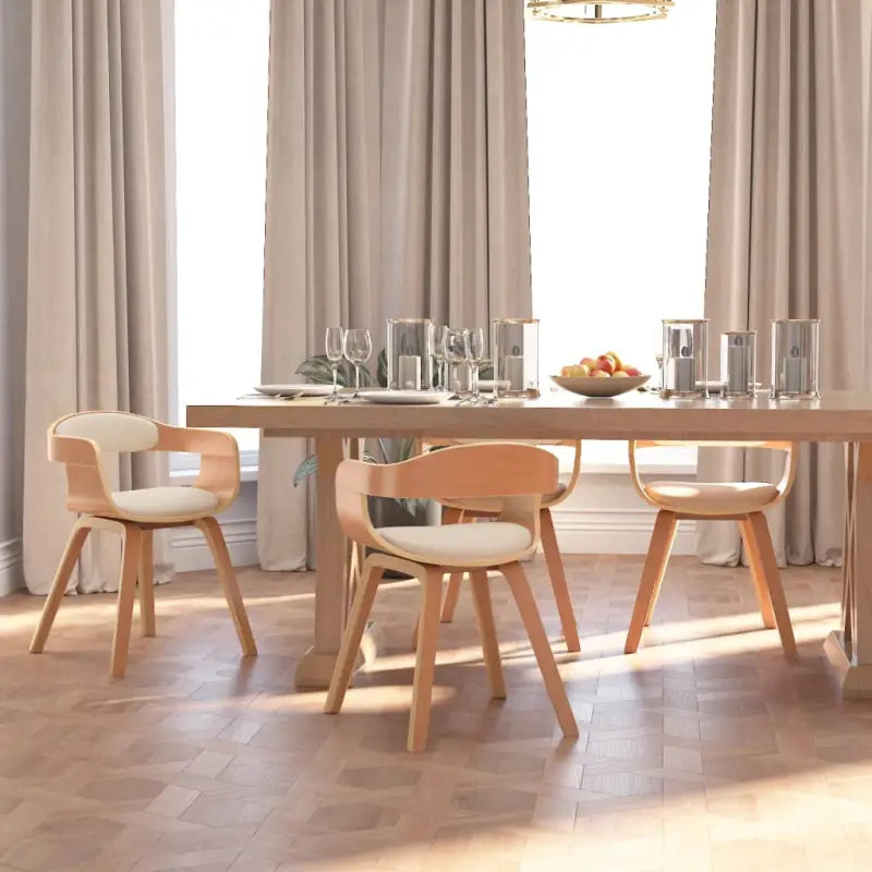 Trendy eetkamerstoelen met gebogen hout en kunstleer voor comfort - Crème en lichtbruin / 4 - Eetkamerstoelen