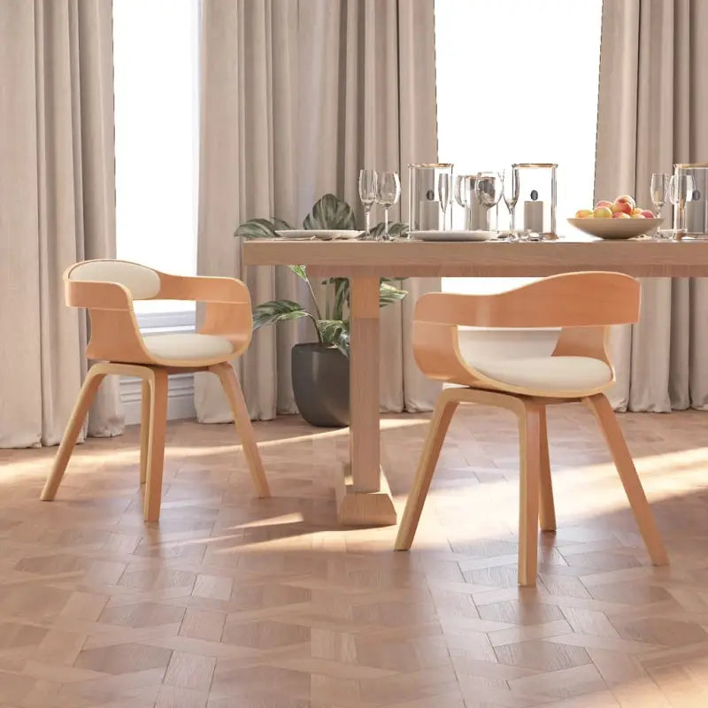 Trendy eetkamerstoelen met gebogen hout en kunstleer voor comfort - Crème en lichtbruin / 2 - Eetkamerstoelen