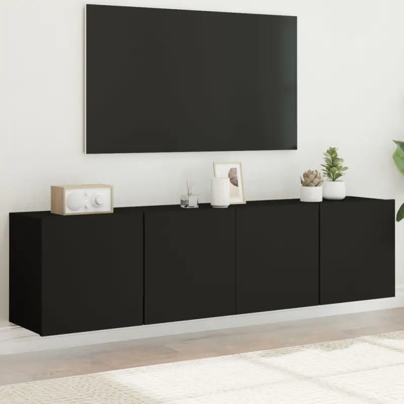 Trendy en duurzame tv-meubel van bewerkt hout - Zwart / 2 / 80 cm - Tv-meubels