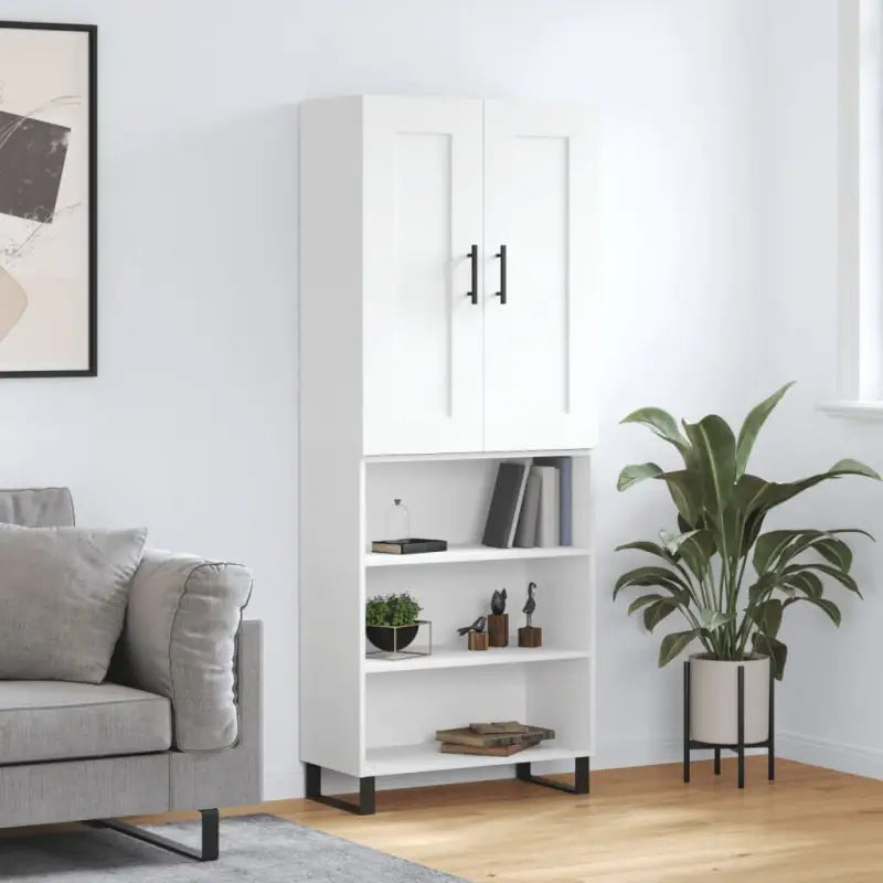 Trendy hoge kast in bewerkt hout met duurzame en stabiele afwerking - Wit / 1 / 3 schappen - Dressoirs & buffetkasten