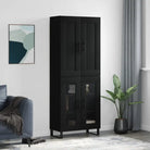 Trendy hoge kast in bewerkt hout met duurzame en stabiele afwerking - Zwart / 1 / 2 glazen deuren - Dressoirs &