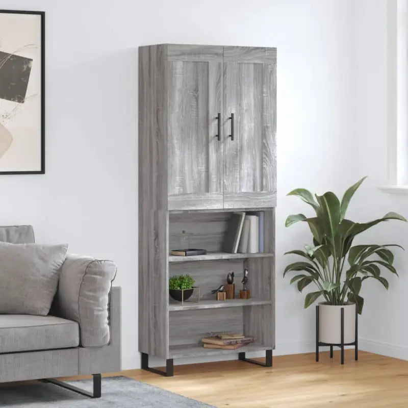 Trendy hoge kast in bewerkt hout met duurzame en stabiele afwerking - Grijs sonoma / 1 / 3 schappen - Dressoirs &
