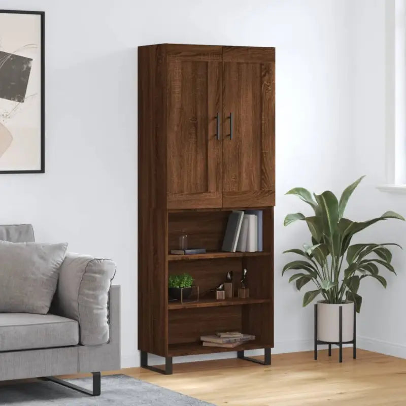 Trendy hoge kast in bewerkt hout met duurzame en stabiele afwerking - bruin eikenkleur / 1 / 3 schappen - Dressoirs &