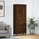 Trendy hoge kast in bewerkt hout met duurzame en stabiele afwerking - bruin eikenkleur / 1 / 3 lades - Dressoirs &