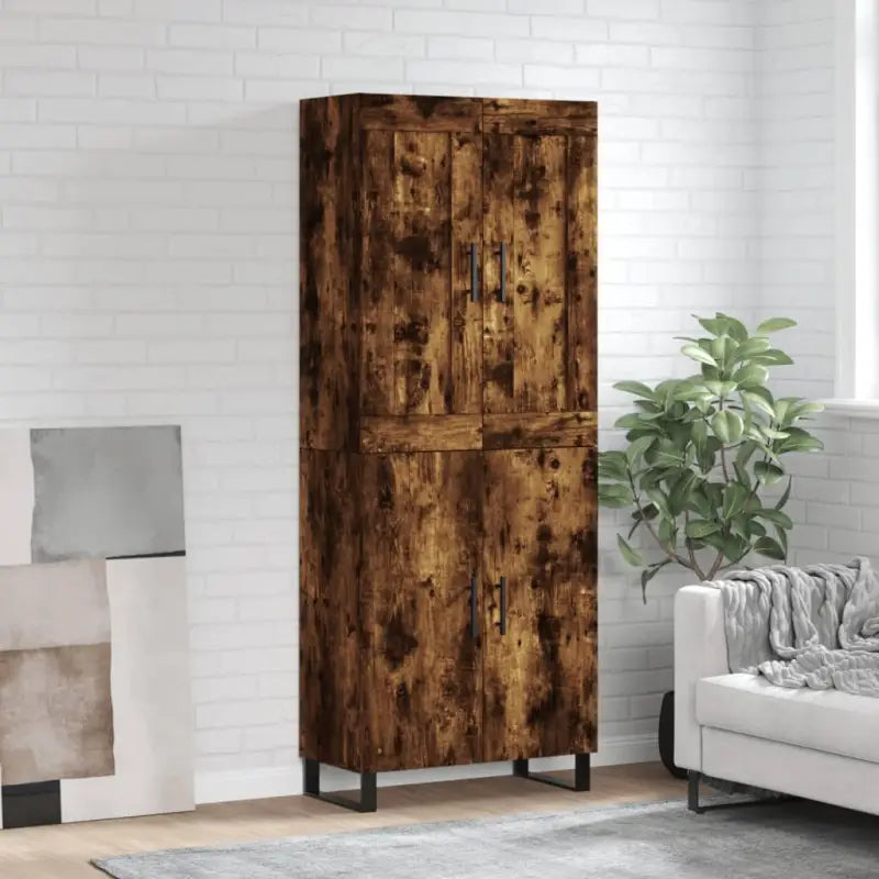 Trendy hoge kast in bewerkt hout met duurzame en stabiele afwerking - Gerookt eiken / 1 / 2 deuren - Dressoirs &